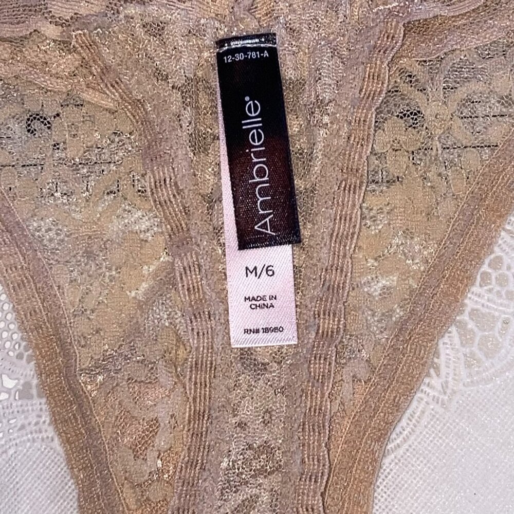Ambrielle Lace Thong Panties Beige M/6